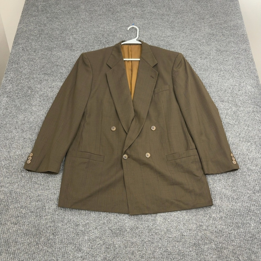 Vintage Jhane Barnes Blazer Mens Brown 100 Pure Wool Double Breasted Glen Check